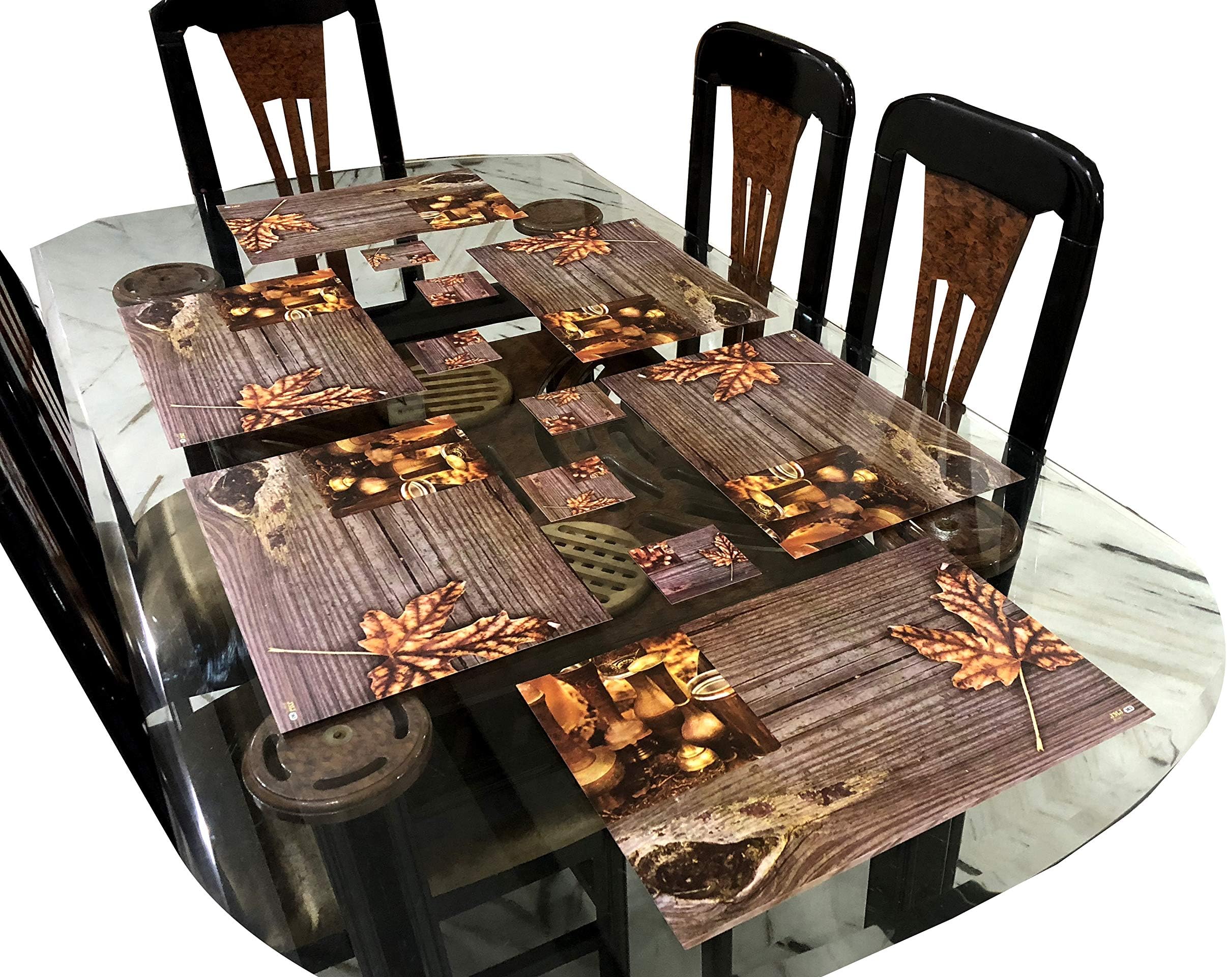 LaVichitra Brown PVC Rectangular Wooden Style Table Mats and Coaster Combo for Dining Table Kitchen Dining Mats Pack of 6 Mats & 6 Coasters 45 x 30 cm
