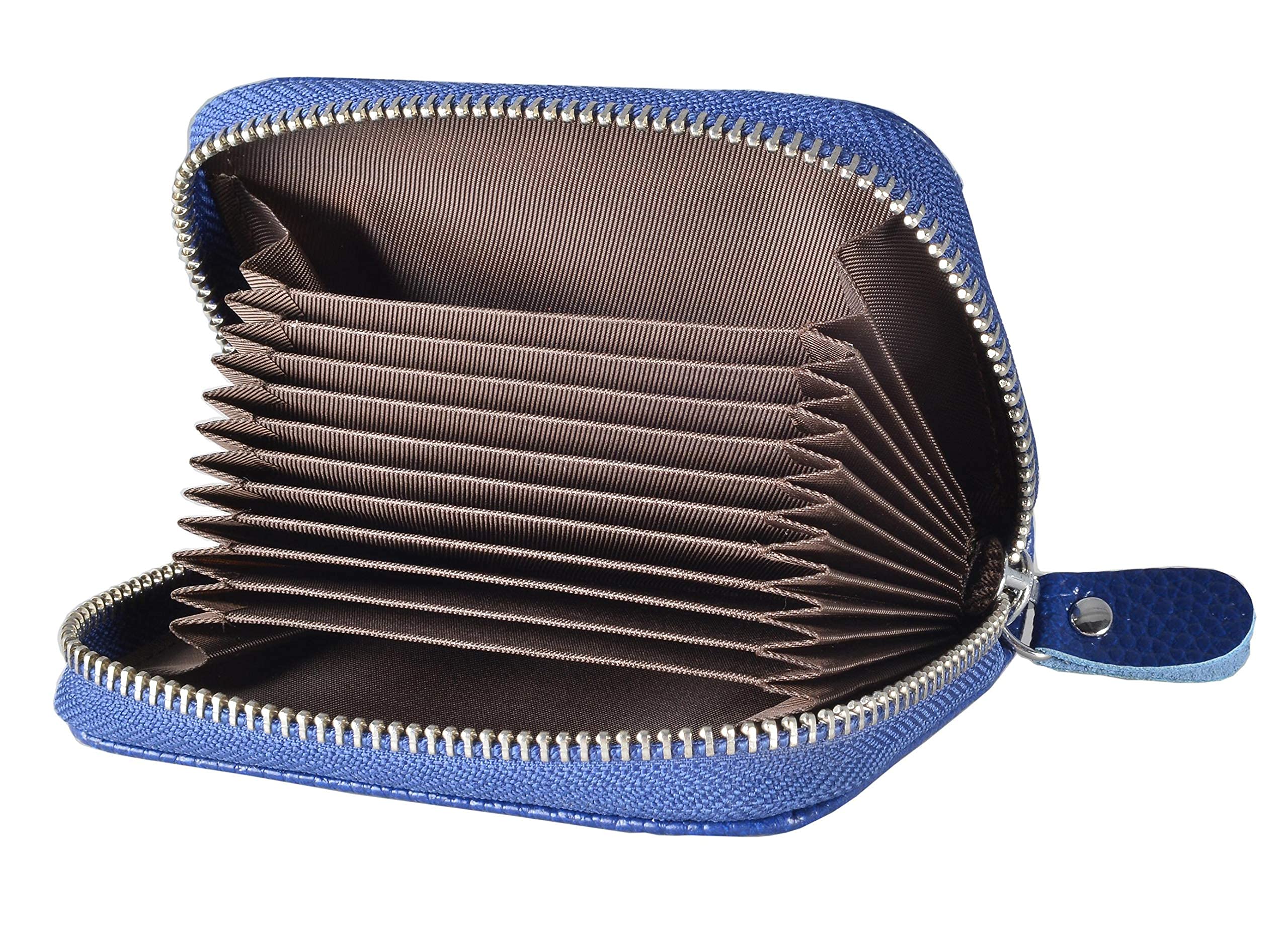 ehsbuy Credit Card Holder Wallet RFID Blocking Genuine Leather ID Holder Wallets for Women & Men with Keychain(Blue)