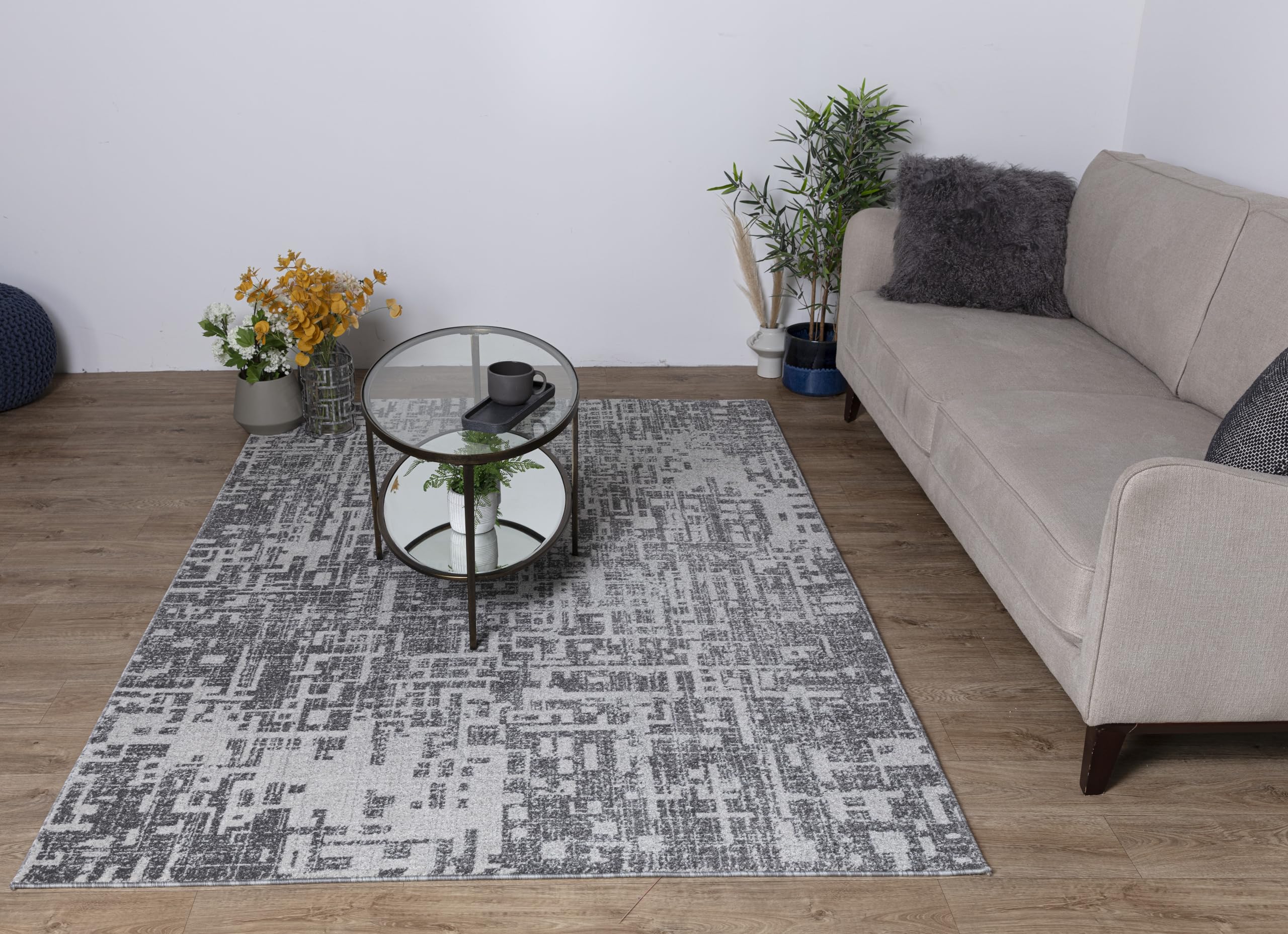 Asiatic Edits Low Pile Abstract Grey Indoor Rug for Living room, Bedroom, Conservatory, Hallway, Large Area, Easy to Clean, Area Rugs - Non Shedding 80x150cm