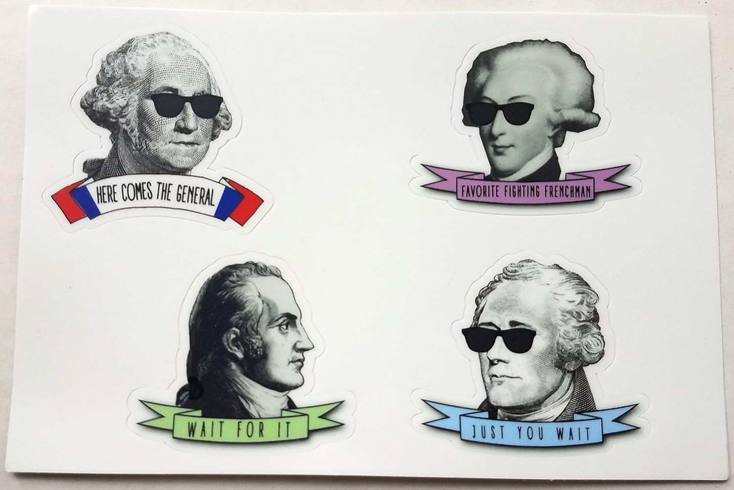 4 Sticker Sheet Hipster Alexander Hamilton, Washington, Lafayette, and Burr Set