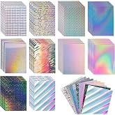 100 Sheets Metallic Holographic Cardstock 8.5 x 11''，250 GSM | 10 Mixed Styles Shiny Glitter Card Stock Iridescent Mirror Thi