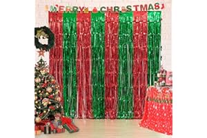 LYUBASA 3 Pack Christmas Party Decorations, Red and Green Tinsel Foil Fringe Curtains,Ugly Sweater theme Photo Booth Prop Streamer Backdrop decor Indoor outdoor Party Supplies for Happy New Year party