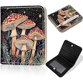 Toughergun Mushroom Night RFID Small Wallet Women, Slim Thin Vegan Leather Bifold Wallet with Zipper Coin Pocket & ID Window, Cute Mini Credit Card Holder Gift for Women Ladies Teen Girls