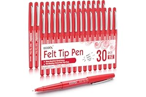 Ezzgol Red Felt Tip Pens, 30 Pack, 0.7mm Premium Medium Fine Point, Felt Tip Markers For Writing, Journal, Planner Coloring, Note Taking, Drawing, Art, School