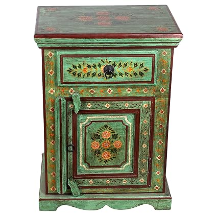 Aravali Wooden Hand Painted Cabinet With Drawer And Door For