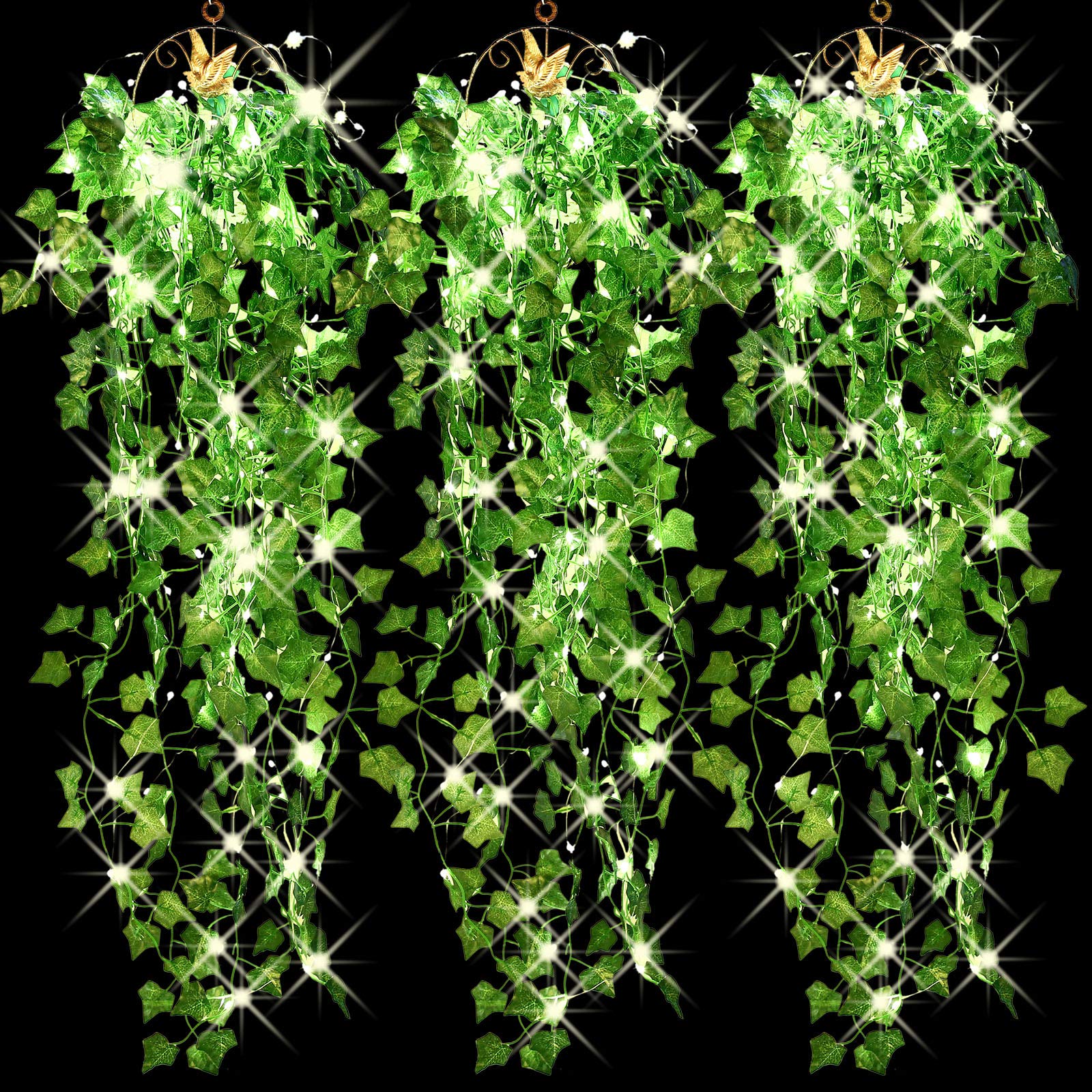 3 Strands Artificial Hanging Plants 3.6 ft Fake Ivy Vine Fake Ivy Leaves with 3 Pieces 30 LED String Lights for Wall Home Bedroom Garden Wedding Garland