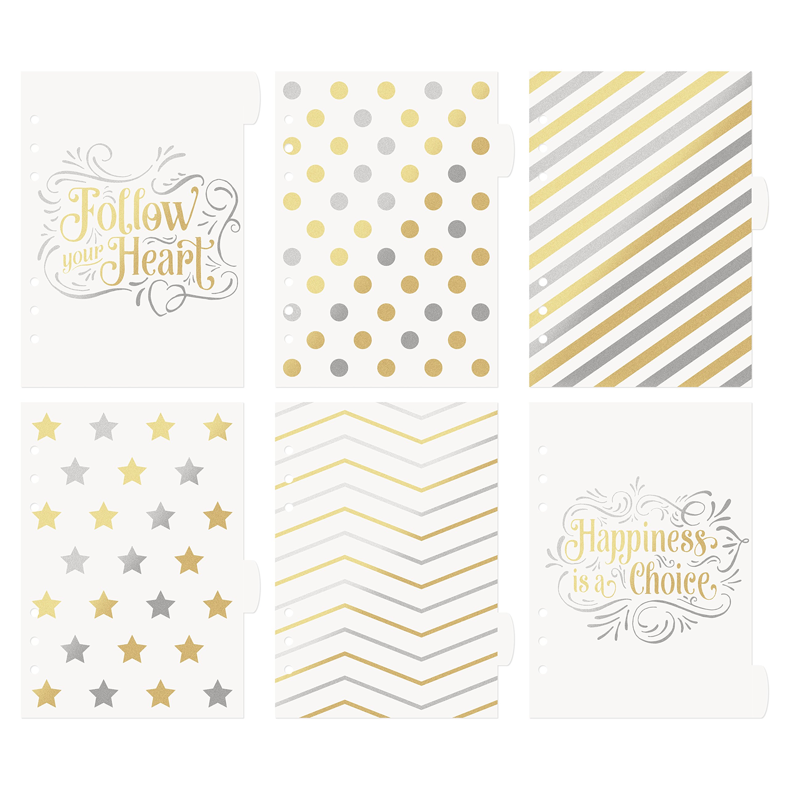 Discagenda 6 Sections Plastic Dividers for Planners Personal Organizers Gold and Silver Follow Your Heart and Patterns (Ringbound, A5)