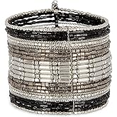 SPUNKYsoul Cuff Bracelets for Women Collection - Adjustable, Stylish Boho Inspired Beaded Bracelets, Trendy Stackable Beads, Ideal for Everyday Wear & Special Occasions (Silver, Black)