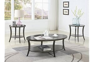 Roundhill Furniture Contemporary Perth Oval Shelf Coffee Table Set, Grey