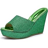Allegra K Women's Glitter Platform Slip on Wedge Heels Sandals