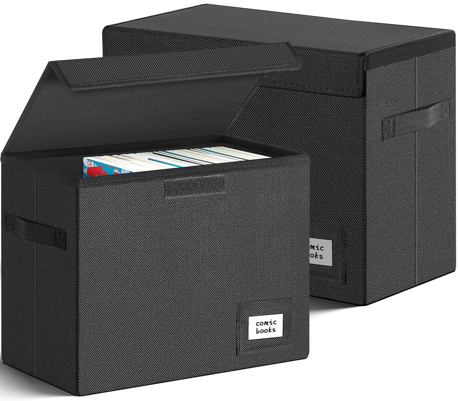 Leffis 2 Pack Collapsible Comic Book Storage Box 15.5" X 7.5" X 11.3", Short Comic Book Box with Handles, Holds 150 Comics Heavy Duty Comic Book Bin