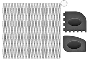 SUBEKYU Anti-Scratch Cast Iron Scrubber with Pan and Grill Scrapers, 316 Stainless Steel Chain Mail Scrubber Cast Iron Cleaner, Metal Cleaning Kit Tools Include Chainmail Scrubber, 6"x6"