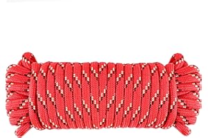 Wellmax Diamond Braid Nylon Rope, 3/8 in X 50 Foot, UV Resistant, High Strength and Weather Resistant - Red