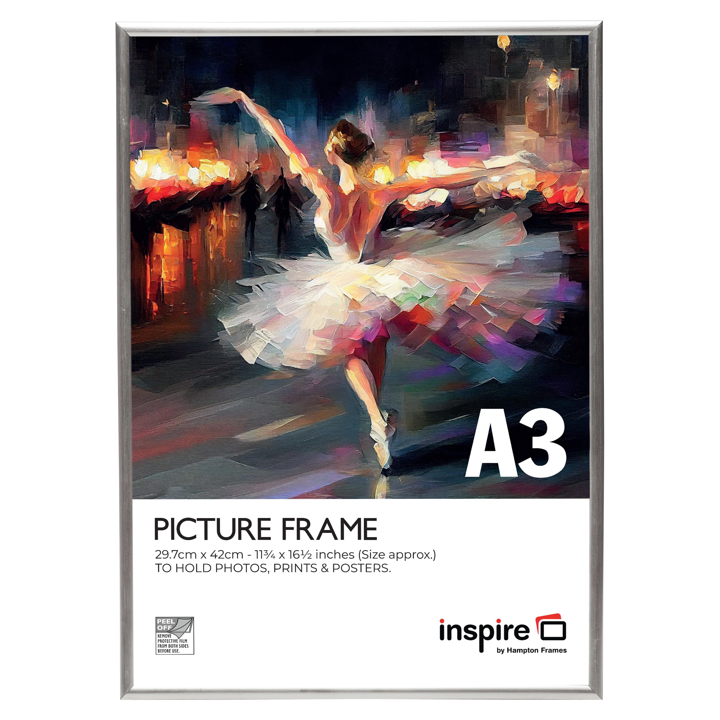 inspire by Hampton Frames BACKLOADER A3 Silver Poster Frame Acrylic (Non-Glass) Pack of 1