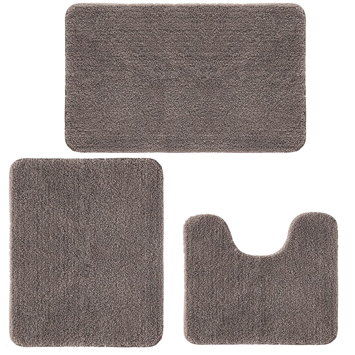 Achiiso Bathroom Mat Sets 3 Piece,Non Slip Toilet Mat Set, Super Absorbent Bath Mats,Soft Microfiber Bathroom Mats Non Slip Washable(Coffee,U40x50cm +50x60cm+50x80cm)