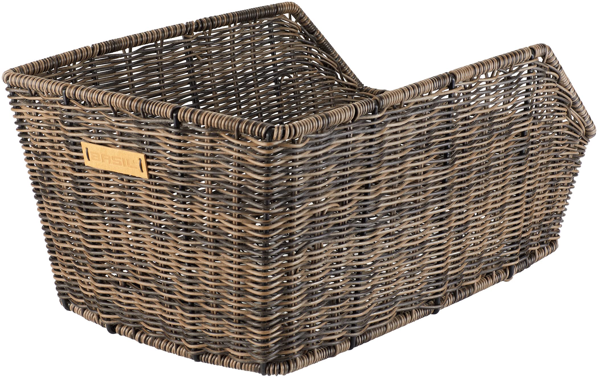 Basil Cento Fahrradkorb – Hinterrad – Rattan Look – wetterfest – Kunststoff – 47×34×22 cm – Braun