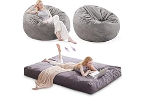 AYEASY Bean Bag Chair with Filler, Queen Bean Bag Bed with Washable Cover, Memory Foam Bean Bag Couch, Bean Bag Chairs for Adults, Giant Beanbag Chairs Mattress for Dorm, Living Room-5 ft (Grey, Queen)