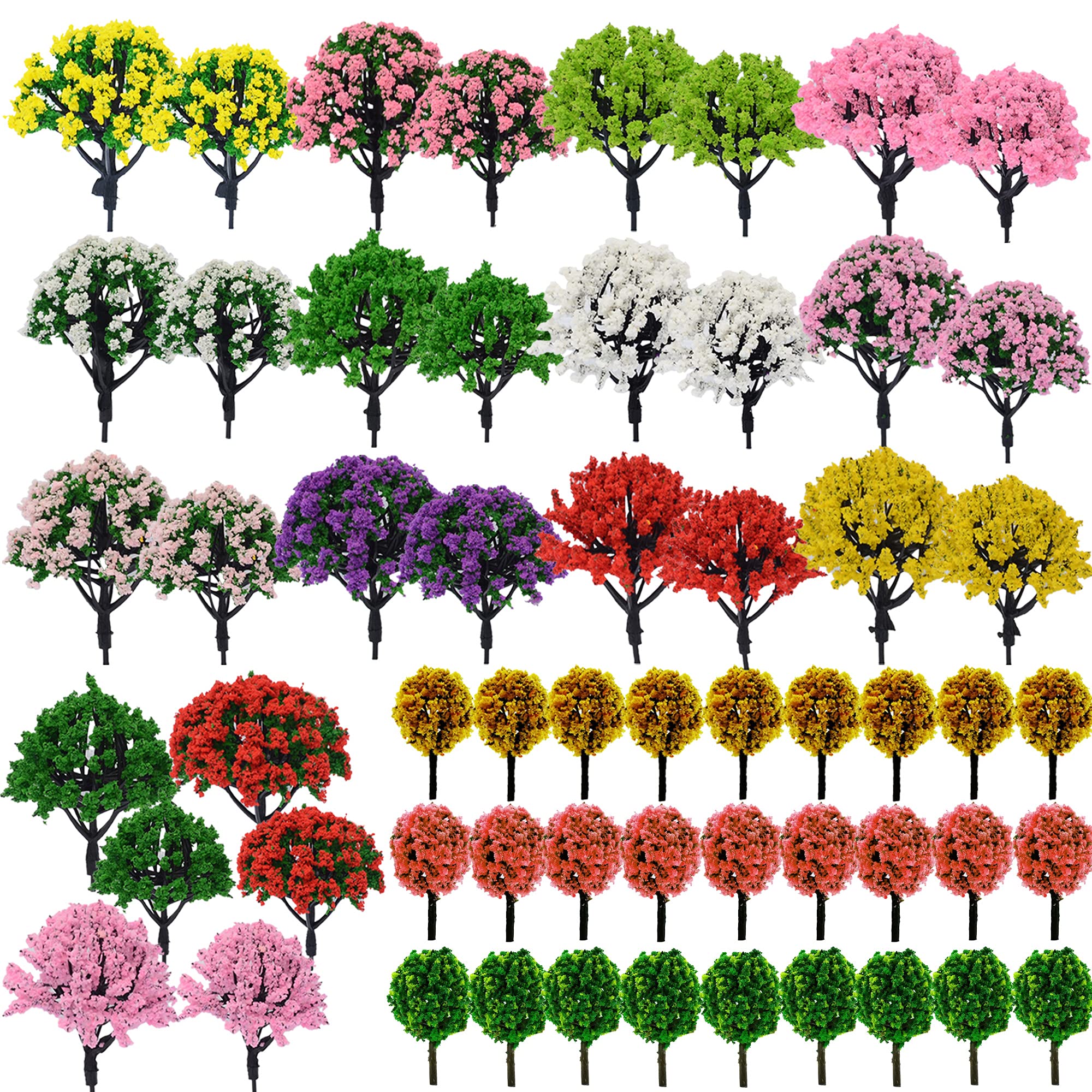 NA Woohome 60 PCS Miniature Trees Mixed Model Trees, Mixed Colors Accessories Model Train Scenery Architecture Trees Fake Trees for Building Model, Model Scenery with No Bases for DIY Crafts