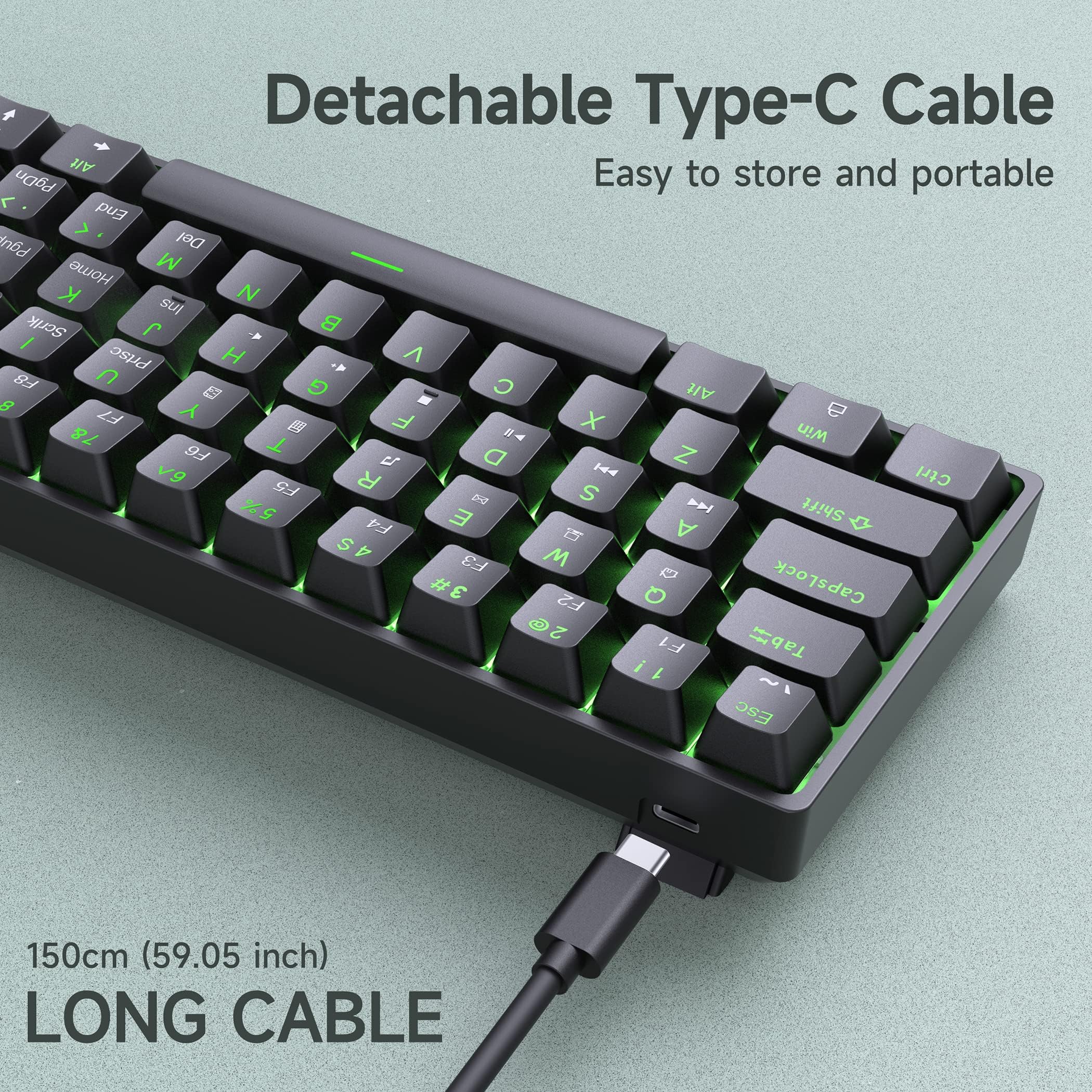 DIERYA DK61SE 60% Mechanical Gaming Keyboard, 61 Keys Anti-Ghosting, LED Backlight, Detachable USB-C, Ultra-Compact Mini Wired Keyboard with Red Linear Switch for Windows Laptop PC Gamer Typist