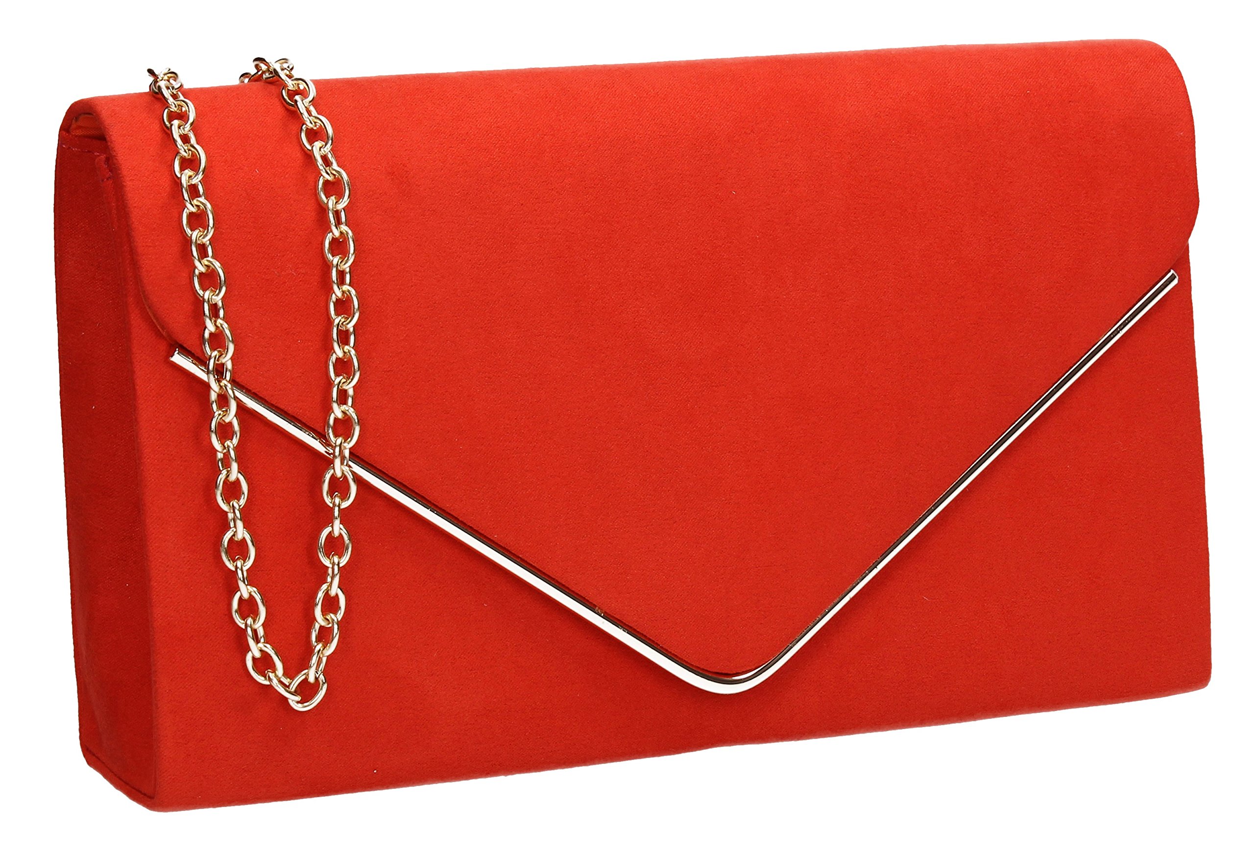 Swanky Swans Women's Oscar Envelope Suede Velvet Party Prom Clutch Bag Clutch Orange (Orange) ,4x12x22 cm (W x H x L)