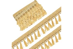 GORGECRAFT 6 Yards Gold Fringe Tassel Trim 2.13” Polyester Fibre Fringe Lace Trim Ribbon Knitting Tassel Metallic Braided Edging Chainette Trimming for DIY Sewing Crafts Curtain Embellishments