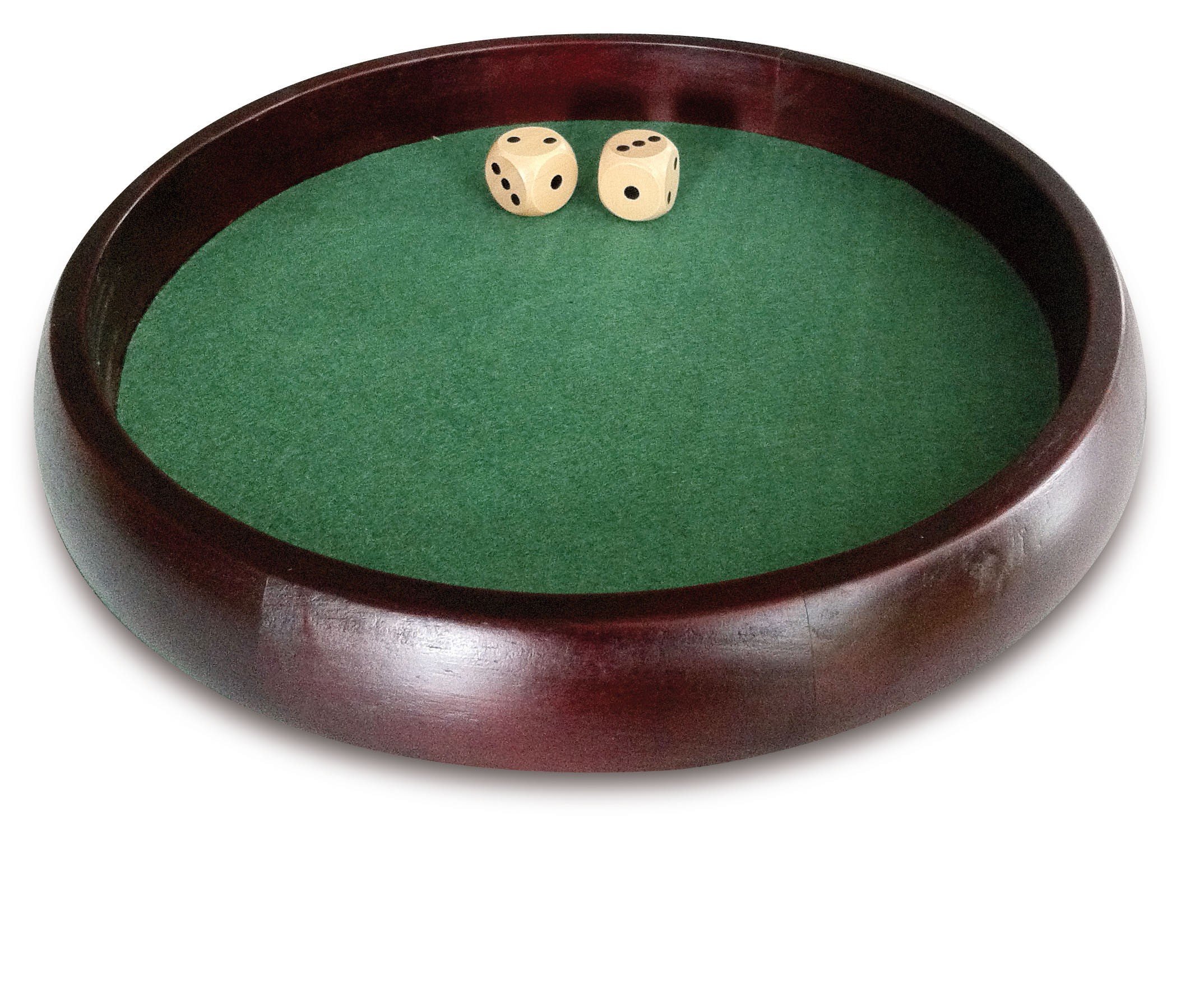 Engelhart - 300807 - Poker Tray made of Rubberwood with Inlaid Green Felt – 34 cm Diameter – Includes 2 Wooden Dice (18 mm)