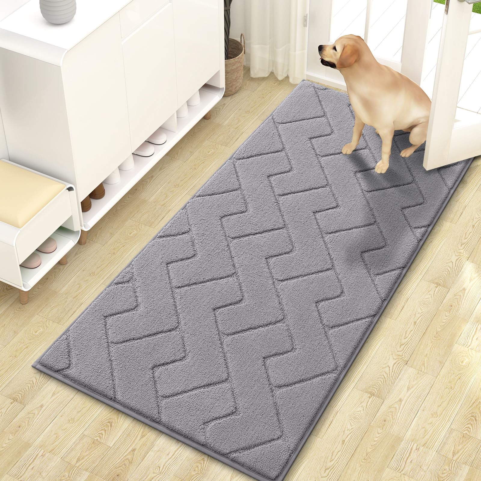 Photo 1 of OLANLY Indoor Door Mat, 47x24, Dirt Resistant and Absorbent, Sturdy Non-Slip Rubber Backing, Easy to Clean, Washable Low-Profile Doormat for Entryway, Medium Gray