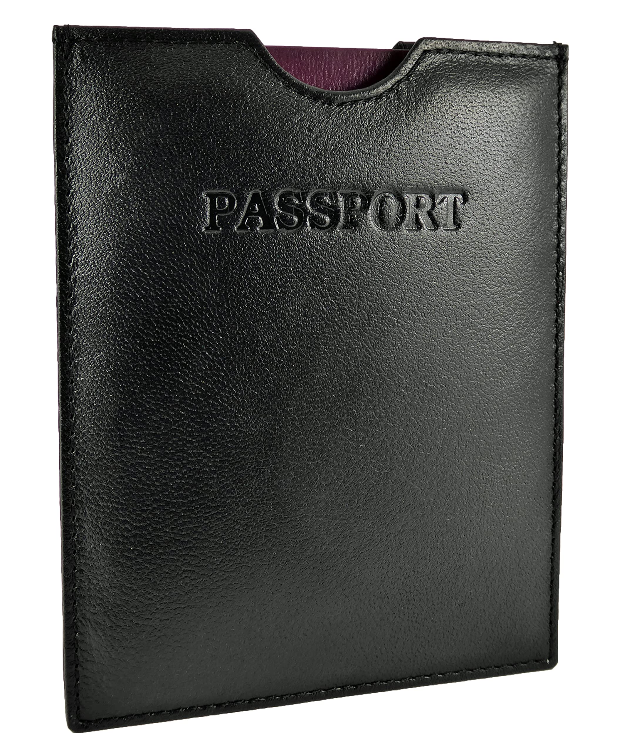 Hide and Sleek Travel Passport Holder Sleeve Protector Cover Wallet Real Leather RFID (Black)