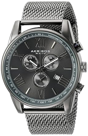 Mens AK813GN Chronograph Gun Metal Stainless Steel Mesh Bracelet Watch