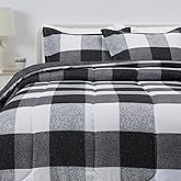 Amazon Basics Lightweight Microfiber Comforter Set, 3-Piece, Black/White Checkerboard, Full/Queen