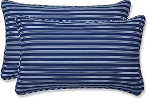 Pillow Perfect Stripe Indoor/Outdoor Accent Throw Pillow, Plush Fill, Weather, and Fade Resistant, Lumbar - 11.5" x 18.5" , Blue/White Resprt Stripe, 2 Count