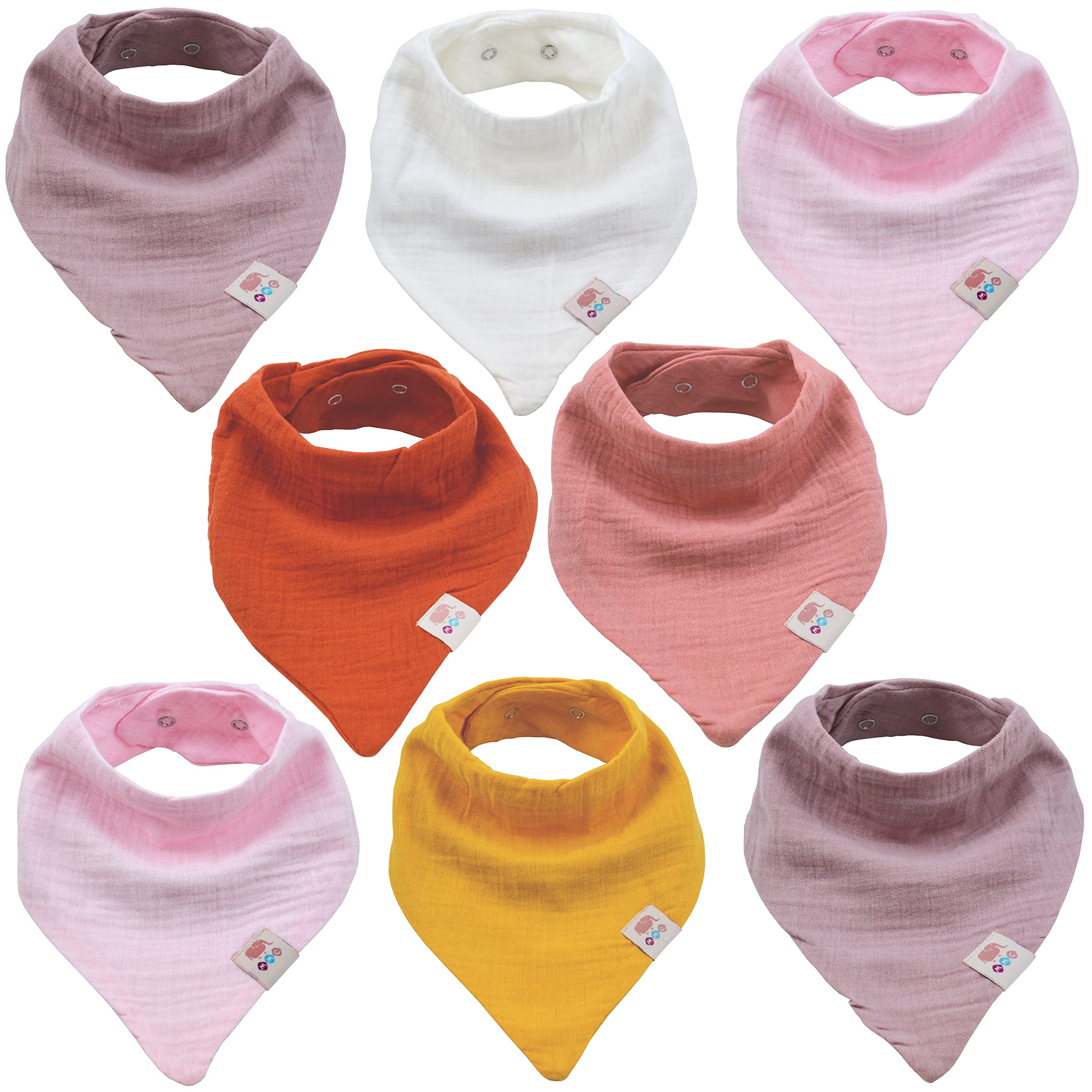 M.M.C. Baby 8 pieces muslin triangular scarves unisex cotton scarf with adjustable snap fasteners burp cloth bib for toddlers boys and girls (set girls)