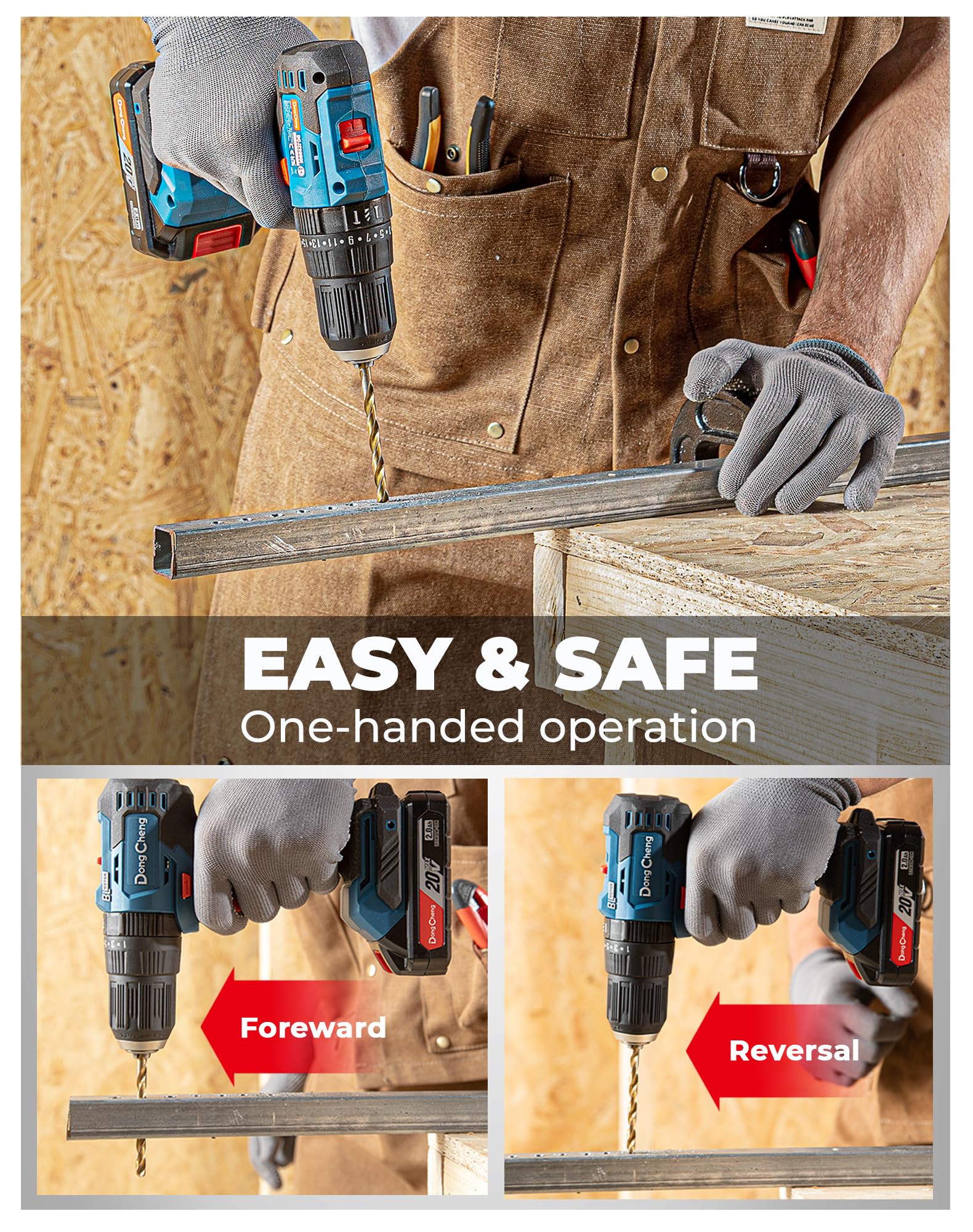 Dong Cheng 20V Brushless Heavy-duty Impact Drill, 443 in-lbs, 27000 IPM, 1/2