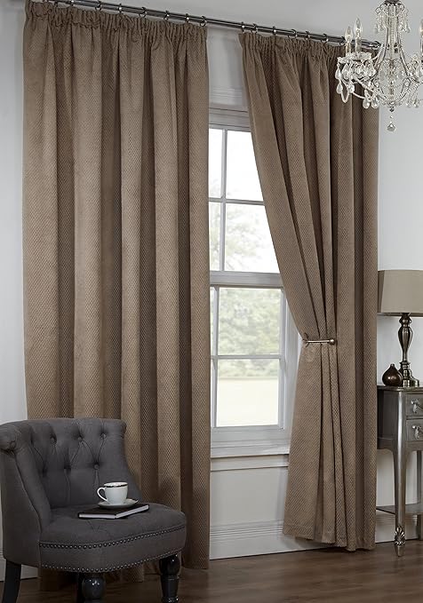 Colorado Waffle Chenille Fully Lined Pencil Pleat Curtains 66x90