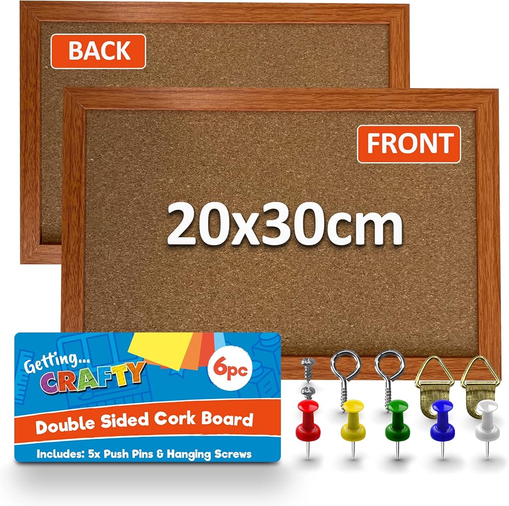 SOL A4 Double Sided Cork Board with Pins Screws Hangers - Portable Home Office