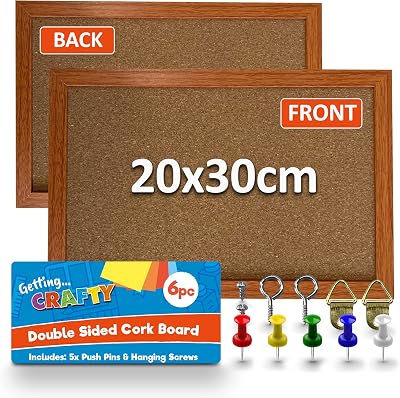SOL A4 Double Sided Cork Board with Pins Screws Hangers - Portable Home Office
