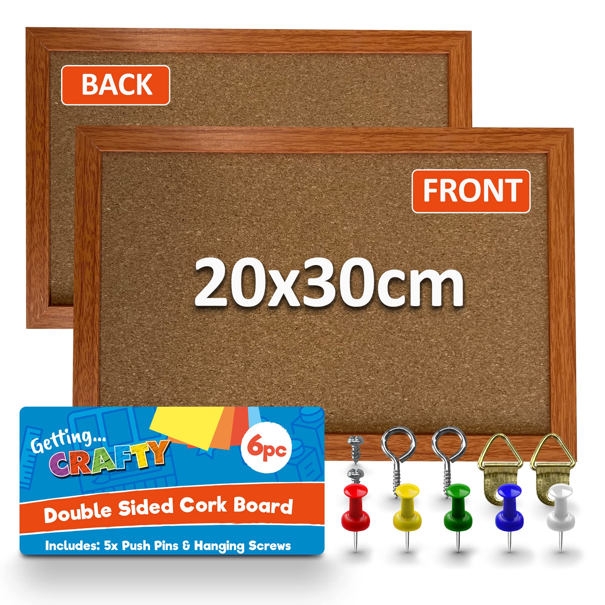 SOL Double Sided Cork Board with Pins, Screws & Hangers, Portable & Lightweight A4 Cork Board for Home & Office Use, Easy to Install, Pin-Friendly Surface Ideal for Photos, Memos, Art Project & Notes