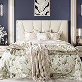 SHA CERLIN Full Size Velvet Bed Frame with Adjustable Headboard, Cream | Adjustable Velvet Headboard, 800 lb Capacity, 7" Under-Bed Clearance, No Box Spring Required, Easy Assembly