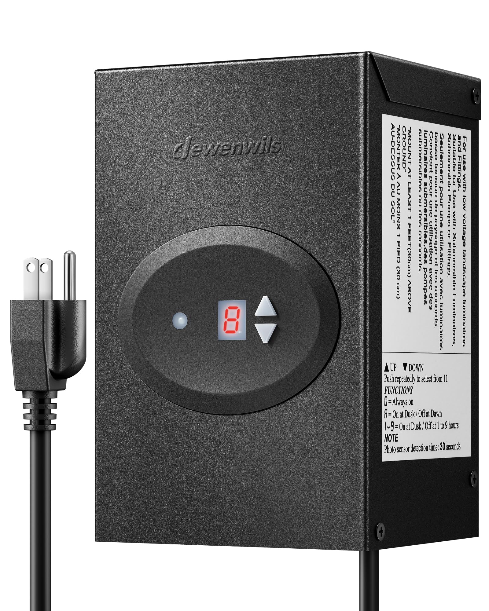 Photo 1 of DEWENWILS 120W Low Voltage Landscape Transformer, Outdoor Transformer with Timer and Photocell Sensor, 120V AC to 12V AC, Weatherproof, for LED Lighting, Spotlight, Pathway Light, ETL Listed