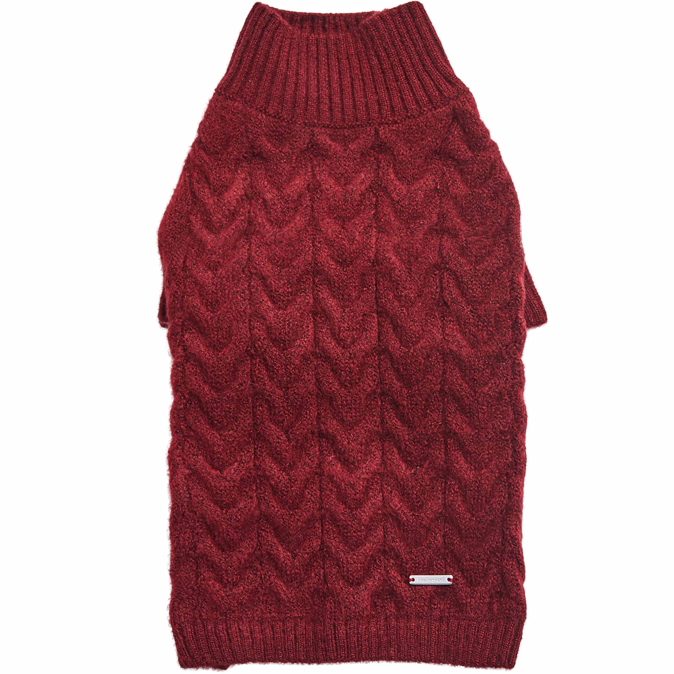 Blueberry Pet Classic Fuzzy Textured Knit Pullover Turtle-neck Dog Sweater in Burgundy Red, Back Length 46cm, Pack of 1 Clothes for Dogs