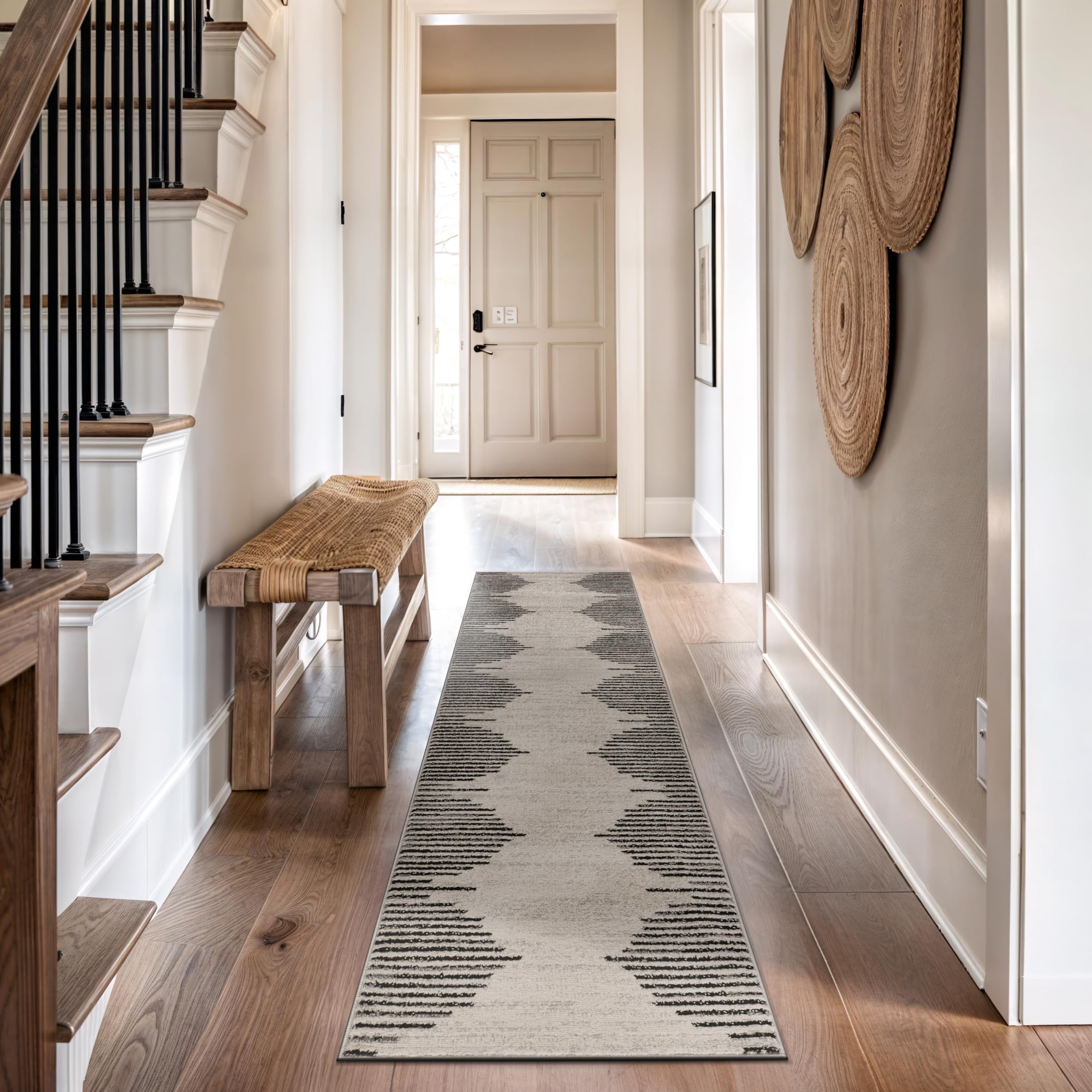 Rugshop Bohemian Stripe Stain Resistant High Traffic Living Room Kitchen Bedroom Dining Home Office Runner Rug 2' x 10' Cream