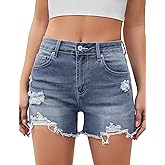 luvamia Jean Shorts for Women High Waisted Trendy Summer Casual Ripped Cutoff Stretchy Distressed Denim Shorts Jorts