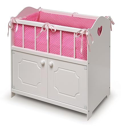 Badger Basket White Storage Doll Crib with Bedding (fits American Girl dolls)