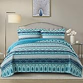 NEWLAKE Cotton Bedspread Quilt Sets-Reversible Patchwork Coverlet Set,Blue Mysterious Bohemian Style, King Size
