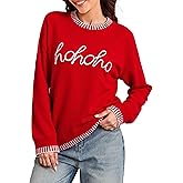 Simplee Womens Christmas Sweaters Long Sleeve Crewneck Oversized Sweater Fashion Winter Knitted Pullover Tops