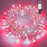 oopswow 33ft 100 LED Red White Valentine Lights,8 Modes Christmas String Lights Plug in, String Lights Clear Wire for Valentine,Wedding, Party,Tree,Christmas Decoration Indoor Outdoor-Red&White