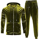 LecGee Mens Tracksuit Long Sleeve Full Zip Velour Hoodie Jacket Jogger Sweatpants Casual Velvet Sweatsuits Set M-3XL