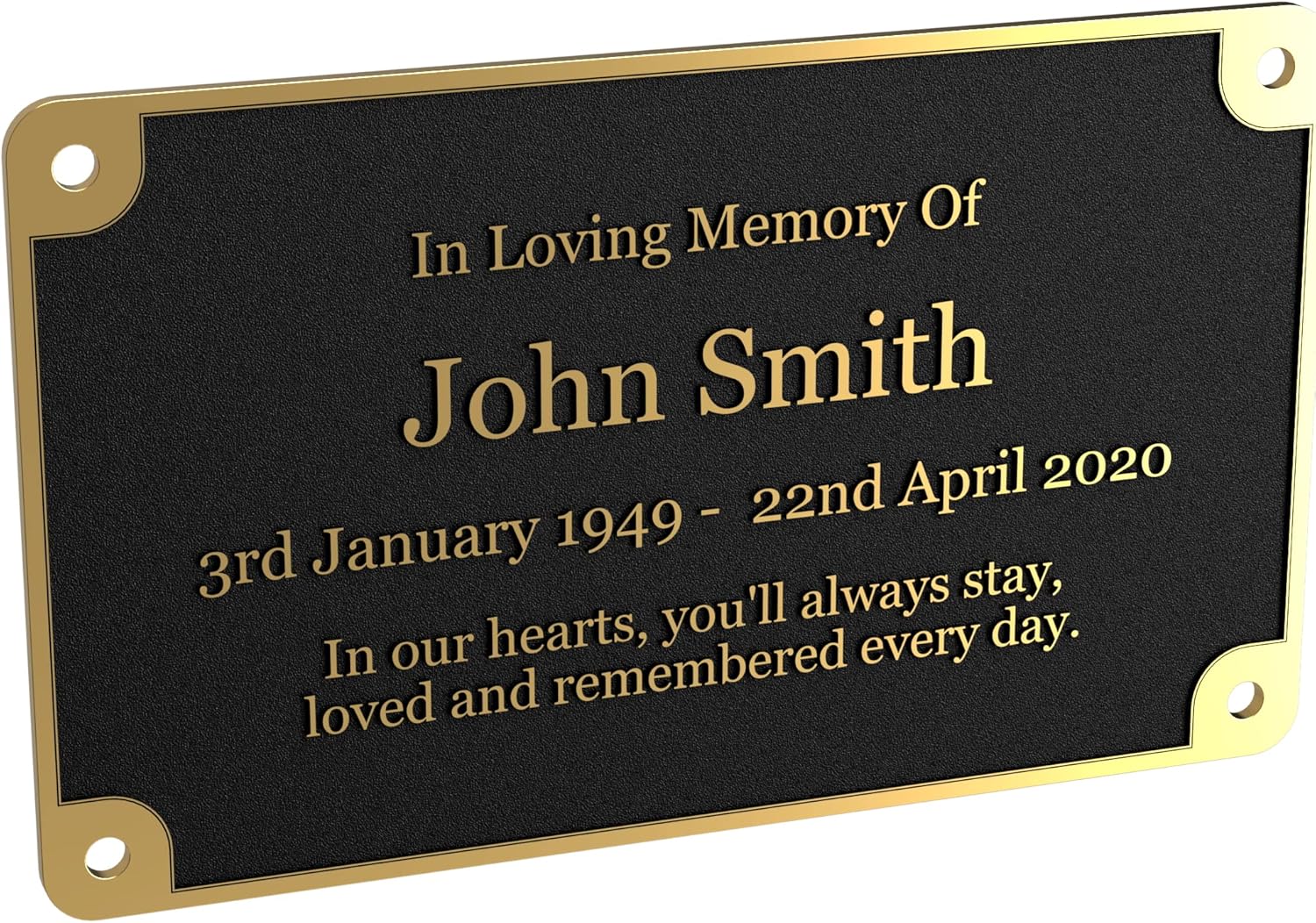 Plaques & Wall Art - Personalized Solid Brass and Black Engraved Nameplate | Plaque with Screw Holes | Ideal for fixing to Memorial Benches | House Signs | Coffin or Casket Adornment (Large)