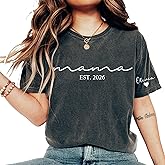 Personalized Mama Shirt with Kids Name Comfort Colors® Shirt New Mom Tshirt Custom Mama Tshirt Mom Est 2026 for Mommy