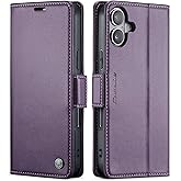 QLTYPRI Wallet Case for iPhone 16, Premium PU Leather Magnetic Flip Folio Case with RFID Blocking Credit Card Slots Kickstand Shockproof Protective Phone Case Cover for iPhone 16 - Purple